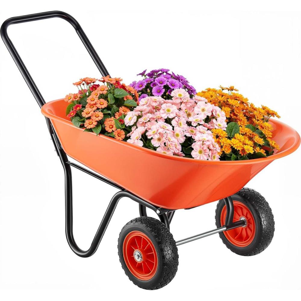 imageVEVOR Wheelbarrow Cart 5 Cu Ft Load ampamp 397 lbs Capacity 2 Wheels Garden Dump Cart Garden Wagon with Handle ampamp 10quot Wide Track Wheels Easy Loading Utility Yard Cart ampamp Wagons for Outdoor Lawn Yard5 Cu Ft Load  397 lbs