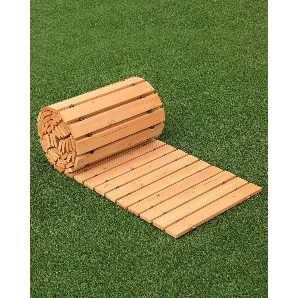 imageVEVOR Wooden Garden Pathway 8 ft L x 17 in W NonSlip Straight Garden Walkway Roll Out Cedar Outdoor Walkway Path with Wire Rope Connection Decorative Garden Paver for Backyard Wedding Party12ft17in