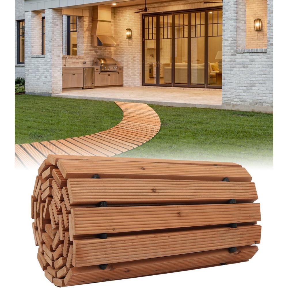 imageVEVOR Wooden Garden Pathway 8 ft L x 17 in W NonSlip Straight Garden Walkway Roll Out Cedar Outdoor Walkway Path with Wire Rope Connection Decorative Garden Paver for Backyard Wedding Party8ft17in