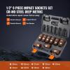 imageVEVOR 12quot Drive Impact Socket Set 65 Piece SAE 38quot to 114quot and Metric 1024mm 6 Point CrV Alloy Steel for Auto Repair EasytoRead Size Markings Rugged Construction Storage Case12 9PCS CRMO