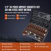 imageVEVOR 12quot Drive Impact Socket Set 65 Piece SAE 38quot to 114quot and Metric 1024mm 6 Point CrV Alloy Steel for Auto Repair EasytoRead Size Markings Rugged Construction Storage Case12 34PCS CRMO