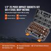 imageVEVOR 12quot Drive Impact Socket Set 65 Piece SAE 38quot to 114quot and Metric 1024mm 6 Point CrV Alloy Steel for Auto Repair EasytoRead Size Markings Rugged Construction Storage Case12 23PCS