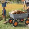 imageVEVOR 4 CuFt 600lbs Poly Garden Cart Dump Wagon Heavy Duty 4 Wheel Wheelbarrow Yard Cart Dump Wagon with 10in All Terrain Wheels Steel Frame and Quick Release System1500lbs