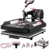 imageVEVOR 8 in 1 Heat Press Machine 15x15 Inch 360 Swing Away Tshirt Press Digital Professional Sublimation Heat Transfer for T Shirts Hat Cap Mug PlatePink
