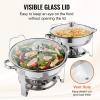 imageVEVOR Chafing Dish Buffet Set 5 Qt 4 Pack Stainless Steel Chafer with 4 Full Size Pan Round Catering Warmer Server with Glass Lid Water Pan Folding Stand Fuel Holder for Wedding Banquet GoldSilver