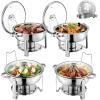 imageVEVOR Chafing Dish Buffet Set 5 Qt 4 Pack Stainless Steel Chafer with 4 Full Size Pan Round Catering Warmer Server with Glass Lid Water Pan Folding Stand Fuel Holder for Wedding Banquet GoldSilver