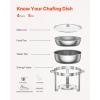 imageVEVOR Chafing Dish Buffet Set 5 Qt 4 Pack Stainless Steel Chafer with 4 Full Size Pan Round Catering Warmer Server with Glass Lid Water Pan Folding Stand Fuel Holder for Wedding Banquet GoldSilver