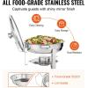 imageVEVOR Chafing Dish Buffet Set 5 Qt 4 Pack Stainless Steel Chafer with 4 Full Size Pan Round Catering Warmer Server with Glass Lid Water Pan Folding Stand Fuel Holder for Wedding Banquet GoldSilver