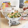 imageVEVOR Chafing Dish Buffet Set 5 Qt 4 Pack Stainless Steel Chafer with 4 Full Size Pan Round Catering Warmer Server with Glass Lid Water Pan Folding Stand Fuel Holder for Wedding Banquet GoldSilver