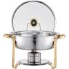 imageVEVOR Chafing Dish Buffet Set 5 Qt 4 Pack Stainless Steel Chafer with 4 Full Size Pan Round Catering Warmer Server with Glass Lid Water Pan Folding Stand Fuel Holder for Wedding Banquet GoldGold