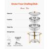 imageVEVOR Chafing Dish Buffet Set 5 Qt 4 Pack Stainless Steel Chafer with 4 Full Size Pan Round Catering Warmer Server with Glass Lid Water Pan Folding Stand Fuel Holder for Wedding Banquet GoldGold