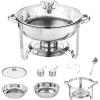 imageVEVOR Chafing Dish Buffet Set 5 Qt 4 Pack Stainless Steel Chafer with 4 Full Size Pan Round Catering Warmer Server with Glass Lid Water Pan Folding Stand Fuel Holder for Wedding Banquet GoldSilver