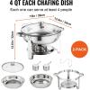 imageVEVOR Chafing Dish Buffet Set 5 Qt 4 Pack Stainless Steel Chafer with 4 Full Size Pan Round Catering Warmer Server with Glass Lid Water Pan Folding Stand Fuel Holder for Wedding Banquet GoldSilver