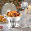 imageVEVOR Chafing Dish Buffet Set 5 Qt 4 Pack Stainless Steel Chafer with 4 Full Size Pan Round Catering Warmer Server with Glass Lid Water Pan Folding Stand Fuel Holder for Wedding Banquet GoldSilver