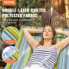 imageVEVOR Double Quilted Fabric Hammock 12 FT Double Hammock with Hardwood Spreader Bars Detachable Pillow and Chains for Camping Outdoor Patio Yard Beach 480 lbs CapacityGreen Stripe