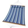 imageVEVOR Double Quilted Fabric Hammock 12 FT Double Hammock with Hardwood Spreader Bars Detachable Pillow and Chains for Camping Outdoor Patio Yard Beach 480 lbs CapacityBlue Stripe