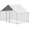 imageVEVOR Large Metal Chicken Coop with Run Walkin Chicken Coop for Yard with Waterproof Cover 65 x 98 x 65 ft Spire Roof Large Poultry Cage for Hen House Duck Coop and Rabbit RunSpire Roof