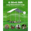 imageVEVOR Large Metal Chicken Coop with Run Walkin Chicken Coop for Yard with Waterproof Cover 65 x 98 x 65 ft Spire Roof Large Poultry Cage for Hen House Duck Coop and Rabbit RunSpire Roof