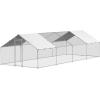 imageVEVOR Large Metal Chicken Coop with Run Walkin Chicken Coop for Yard with Waterproof Cover 65 x 98 x 65 ft Spire Roof Large Poultry Cage for Hen House Duck Coop and Rabbit RunSpire Roof