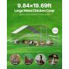 imageVEVOR Large Metal Chicken Coop with Run Walkin Chicken Coop for Yard with Waterproof Cover 65 x 98 x 65 ft Spire Roof Large Poultry Cage for Hen House Duck Coop and Rabbit RunSpire Roof