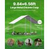 imageVEVOR Large Metal Chicken Coop with Run Walkin Chicken Coop for Yard with Waterproof Cover 65 x 98 x 65 ft Spire Roof Large Poultry Cage for Hen House Duck Coop and Rabbit RunSpire Roof