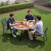 imageVEVOR Outdoor Patio Dining Table 41 inch Round WoodLike Steel Slat Backyard Bistro Coffee Tables for 4 with 15 in Umbrella Hole Outside AllWeather Large Furniture for Lawn Garden Porch41 inch