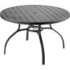 imageVEVOR Outdoor Patio Dining Table 41 inch Round WoodLike Steel Slat Backyard Bistro Coffee Tables for 4 with 15 in Umbrella Hole Outside AllWeather Large Furniture for Lawn Garden Porch47 inch