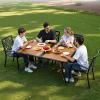 imageVEVOR Outdoor Patio Dining Table 59 inch Long Rectangular WoodLike Steel Slat Backyard Bistro Tables for 46 with 15 in Umbrella Hole AllWeather Large Furniture for Lawn Garden Porch Brown