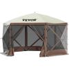 imageVEVOR Pop Up Gazebo Screen Tent 6 Sided Canopy Sun Shelter with 6 Removable Privacy Wind Cloths ampamp Mesh Windows 10x10FT Quick Set Screen Tent with Mosquito Netting Army GreenBrown