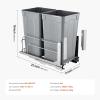 imageVEVOR PullOut Trash Can 27 QT x2 Double Under Mount Kitchen Waste Container Heavy Duty Garbage Recycling Bin with Door Kit and Soft Close Slide for Kitchen Cabinet Sink Under Counter Grey54QT