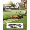 imageVEVOR Push Reel Lawn Mower 14 inch 5 Blades Manual Push Mower No Motor 06175 in Adjustable Cutting Height WalkBehind Lawn Mowers with Grass Catcher Bag for Green Lawns Driveways Courtyards14 inch