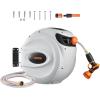imageVEVOR Retractable Hose Reel 65 ft x 58 inch 180 Swivel Bracket WallMounted Garden Water Hose Reel with 9Pattern Nozzle Automatic Rewind Lock at Any Length and Slow Return System115 ft