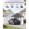 imageVEVOR Upgraded 10x20 FT Heavy Duty Carport Canopy with Rollup Windows AllSeason Portable Garage with Removable Sidewalls ampamp Doors 12 Stakes ampamp 12 Ropes Car Tent for Car Truck Boat EquipmentMetal Carport  White