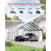 imageVEVOR Upgraded 10x20 FT Heavy Duty Carport Canopy with Rollup Windows AllSeason Portable Garage with Removable Sidewalls ampamp Doors 12 Stakes ampamp 12 Ropes Car Tent for Car Truck Boat EquipmentMetal Carport  White