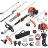 imageVEVOR 5in1 26cc 2 Cycle Gas Powered Dual Sided Hedge Trimmer Weed Eater String Trimmer Edger Pole Saw Chainsaw Pruner with EPA CE and EMC Certification33cc 5in1 Gas Hedge Trimmer  Weed Eater  String Trimmer  Brush Cutter  Edger  Pole Saw Chainsaw Pruner