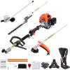 imageVEVOR 5in1 26cc 2 Cycle Gas Powered Dual Sided Hedge Trimmer Weed Eater String Trimmer Edger Pole Saw Chainsaw Pruner with EPA CE and EMC Certification26cc 4in1 Gas Hedge Trimmer  String Trimmer  Brush Cutter  Edger