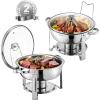 imageVEVOR Chafing Dish Buffet Set 5 Qt 4 Pack Stainless Steel Chafer with 4 Full Size Pan Round Catering Warmer Server with Glass Lid Water Pan Folding Stand Fuel Holder for Wedding Banquet GoldSilverwhite