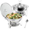 imageVEVOR Chafing Dish Buffet Set 5 Qt 4 Pack Stainless Steel Chafer with 4 Full Size Pan Round Catering Warmer Server with Glass Lid Water Pan Folding Stand Fuel Holder for Wedding Banquet GoldSilver