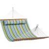 imageVEVOR Double Quilted Fabric Hammock 12 FT Double Hammock with Hardwood Spreader Bars Detachable Pillow and Chains for Camping Outdoor Patio Yard Beach 480 lbs CapacityGreen Stripe