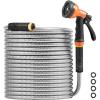 imageVEVOR Metal Garden Hose 200 ft Heavy Duty Stainless Steel Water Hose with 10Function Nozzle NoKink ampamp Flexible Outdoor Garden Hose RustProof Lightweight Hose for Yard RV Car Wash200 ft with 10 Function Spray Nozzle