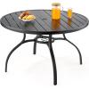 imageVEVOR Outdoor Patio Dining Table 41 inch Round WoodLike Steel Slat Backyard Bistro Coffee Tables for 4 with 15 in Umbrella Hole Outside AllWeather Large Furniture for Lawn Garden Porch47 inch