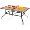 imageVEVOR Outdoor Patio Dining Table 59 inch Long Rectangular WoodLike Steel Slat Backyard Bistro Tables for 46 with 15 in Umbrella Hole AllWeather Large Furniture for Lawn Garden Porch Brown