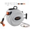 imageVEVOR Retractable Hose Reel 65 ft x 58 inch 180 Swivel Bracket WallMounted Garden Water Hose Reel with 9Pattern Nozzle Automatic Rewind Lock at Any Length and Slow Return System84 ft