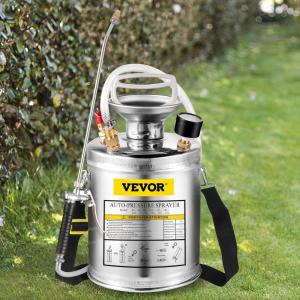imageHappybuy 1 Gallon Stainless Steel Pump Sprayer 12quot Wand ampamp 3FT Reinforced Hose Pressure Gauge Safety Valve ampamp Adjustable Nozzle Garden Weed Sprayer for Lawn Gardening Sanitizing1 Gallon