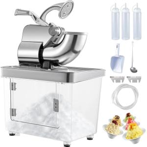 imageVEVOR 110V Commercial Ice Crusher 661LBSH ETL Approved 300W Electric Snow Cone Machine with Dual Blades Stainless Steel Shaved Ice Machine with Safety OnOff Switch for Family Restaurants BarsSliver