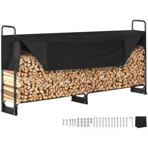 imageVEVOR 127FT Outdoor Firewood Rack with Cover 152x142x461in Heavy Duty Firewood Holder ampamp 600D Oxford Waterproof Cover for Fireplace Patio IndoorOutdoor Log Storage Rack for 34 Cord of Firewood85 FT