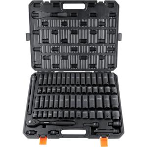 imageVEVOR 12quot Drive Impact Socket Set 65 Piece SAE 38quot to 114quot and Metric 1024mm 6 Point CrV Alloy Steel for Auto Repair EasytoRead Size Markings Rugged Construction Storage Case12 65PCS