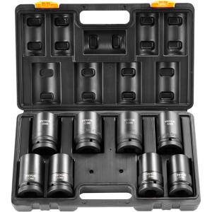 imageVEVOR 12quot Drive Impact Socket Set 65 Piece SAE 38quot to 114quot and Metric 1024mm 6 Point CrV Alloy Steel for Auto Repair EasytoRead Size Markings Rugged Construction Storage Case1 8PCS CRMO