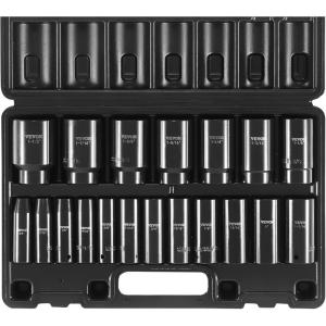 imageVEVOR 12quot Drive Impact Socket Set 65 Piece SAE 38quot to 114quot and Metric 1024mm 6 Point CrV Alloy Steel for Auto Repair EasytoRead Size Markings Rugged Construction Storage Case12 18PCS