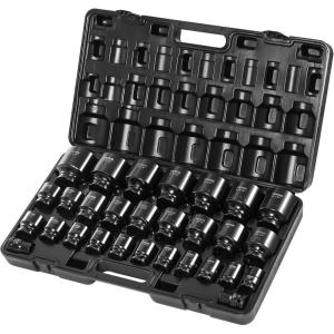 imageVEVOR 12quot Drive Impact Socket Set 65 Piece SAE 38quot to 114quot and Metric 1024mm 6 Point CrV Alloy Steel for Auto Repair EasytoRead Size Markings Rugged Construction Storage Case34 29PCS CRMO
